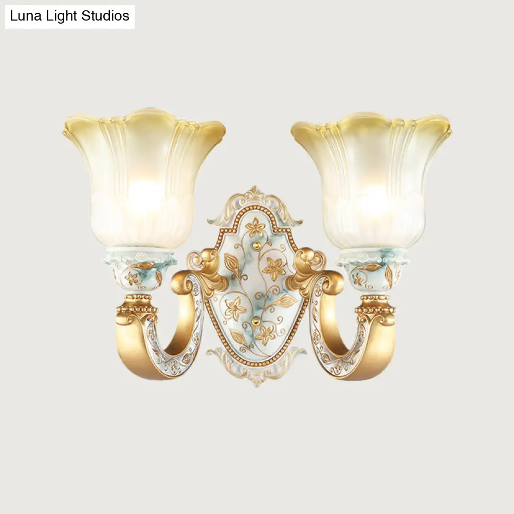 Classic Amber and White Glass Wall Mount Lamp with Fading Glow, Gold Finish