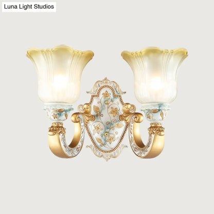 Classic Amber and White Glass Wall Mount Lamp with Fading Glow, Gold Finish