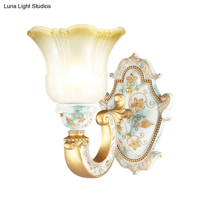 Classic Amber and White Glass Wall Mount Lamp with Fading Glow, Gold Finish