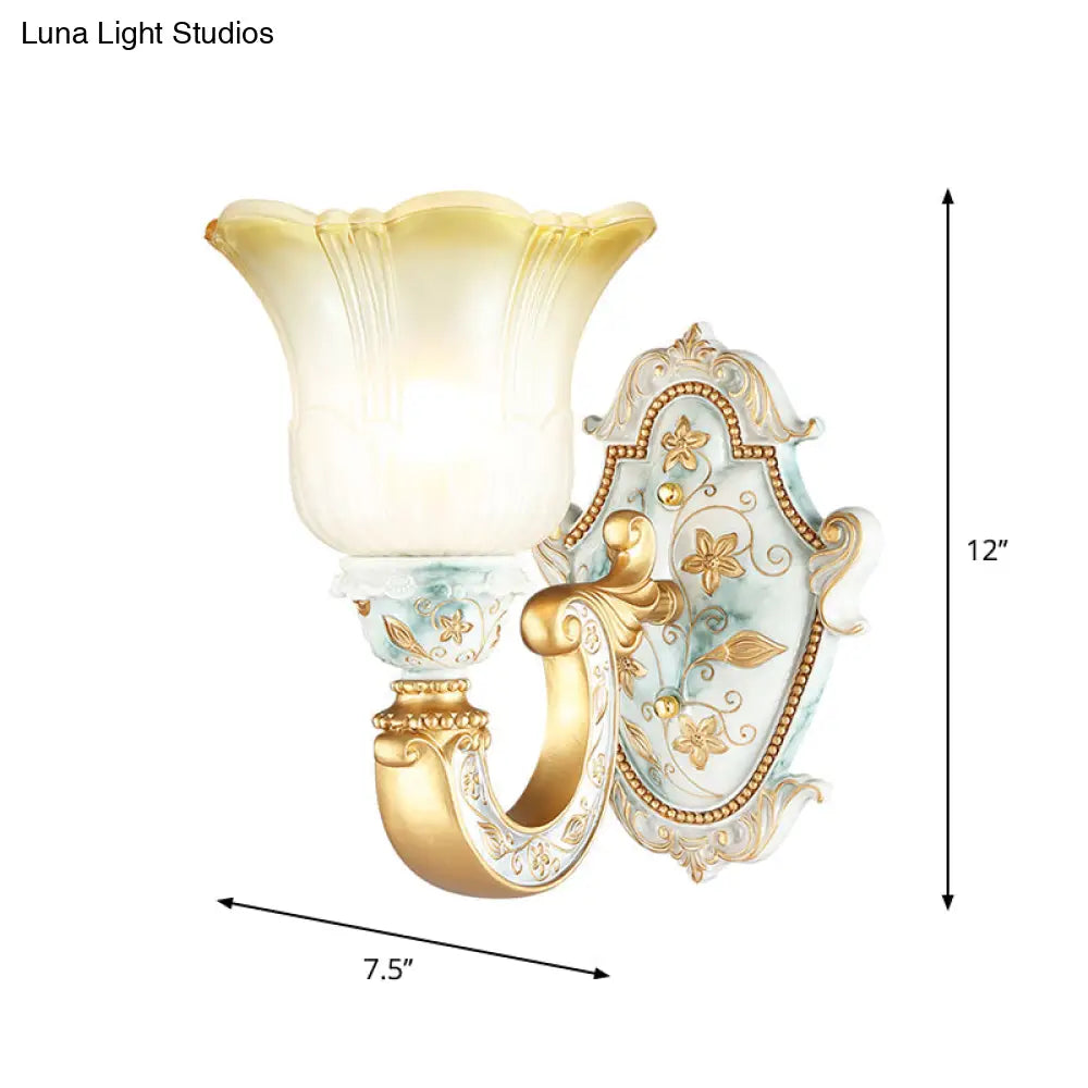 Classic Amber and White Glass Wall Mount Lamp with Fading Glow, Gold Finish