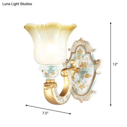 Classic Amber and White Glass Wall Mount Lamp with Fading Glow, Gold Finish