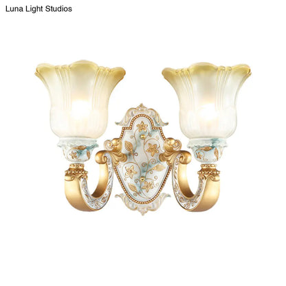 Classic Amber and White Glass Wall Mount Lamp with Fading Glow, Gold Finish