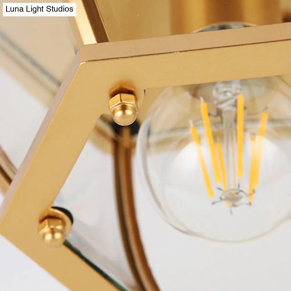 DecorBites™ DecorBites™ Classic Bedroom Charm: 1-Light Glass Shade Colonial Style Polyhedron Flush Mount Ceiling Light