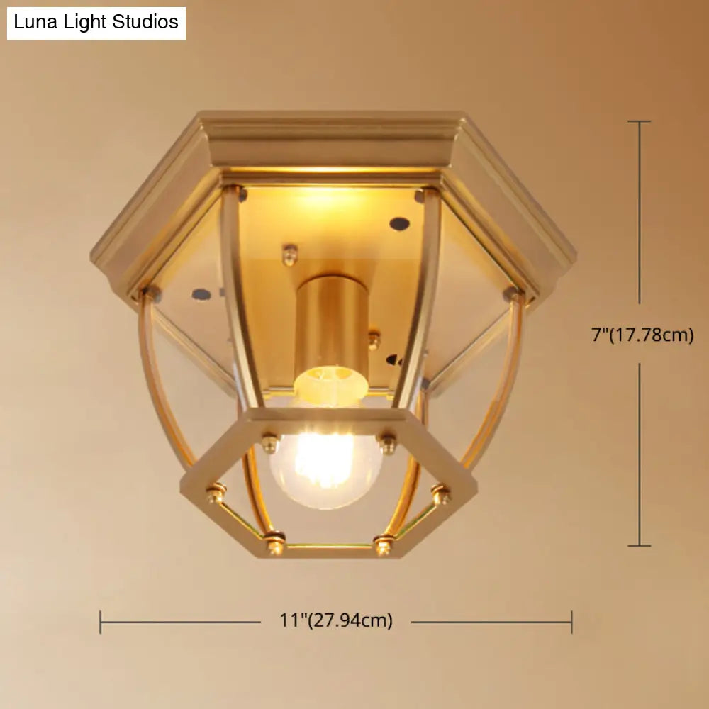 DecorBites™ DecorBites™ Classic Bedroom Charm: 1-Light Glass Shade Colonial Style Polyhedron Flush Mount Ceiling Light