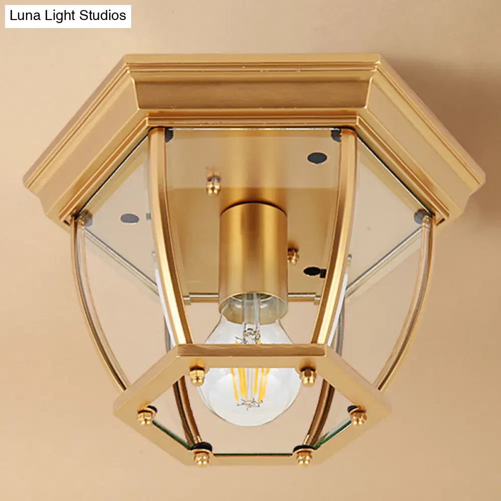 DecorBites™ DecorBites™ Classic Bedroom Charm: 1-Light Glass Shade Colonial Style Polyhedron Flush Mount Ceiling Light