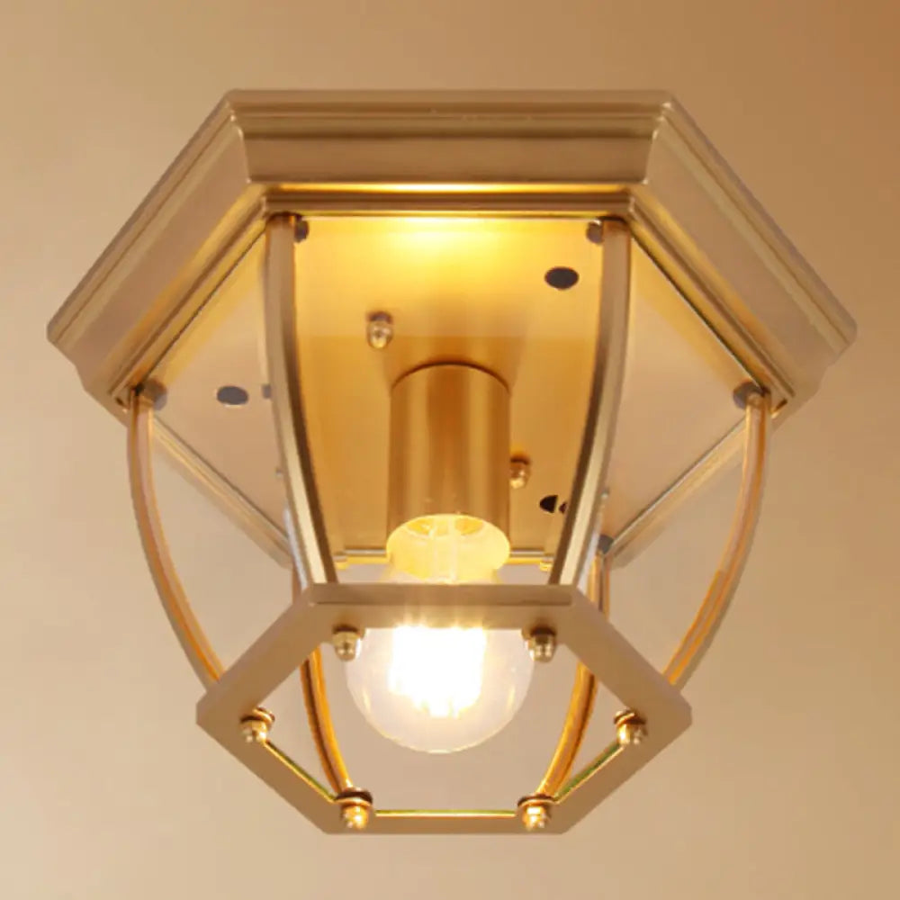 DecorBites™ DecorBites™ Classic Bedroom Charm: 1-Light Glass Shade Colonial Style Polyhedron Flush Mount Ceiling Light