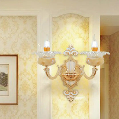 Classic Beige Candle Wall Sconce with Faux Jade Glass - Bedroom Lighting Fixture