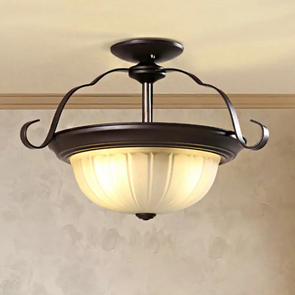 DecorBites™ Classic Black 2-Light Corridor Semi Flush Mount with Frosted Glass Shade