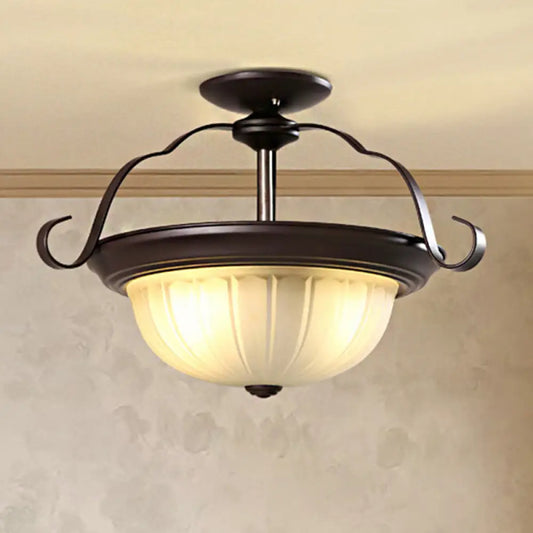 DecorBites™ Classic Black 2-Light Corridor Semi Flush Mount with Frosted Glass Shade