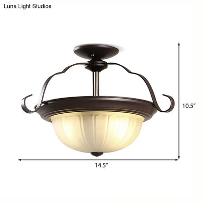 DecorBites™ Classic Black 2-Light Corridor Semi Flush Mount with Frosted Glass Shade