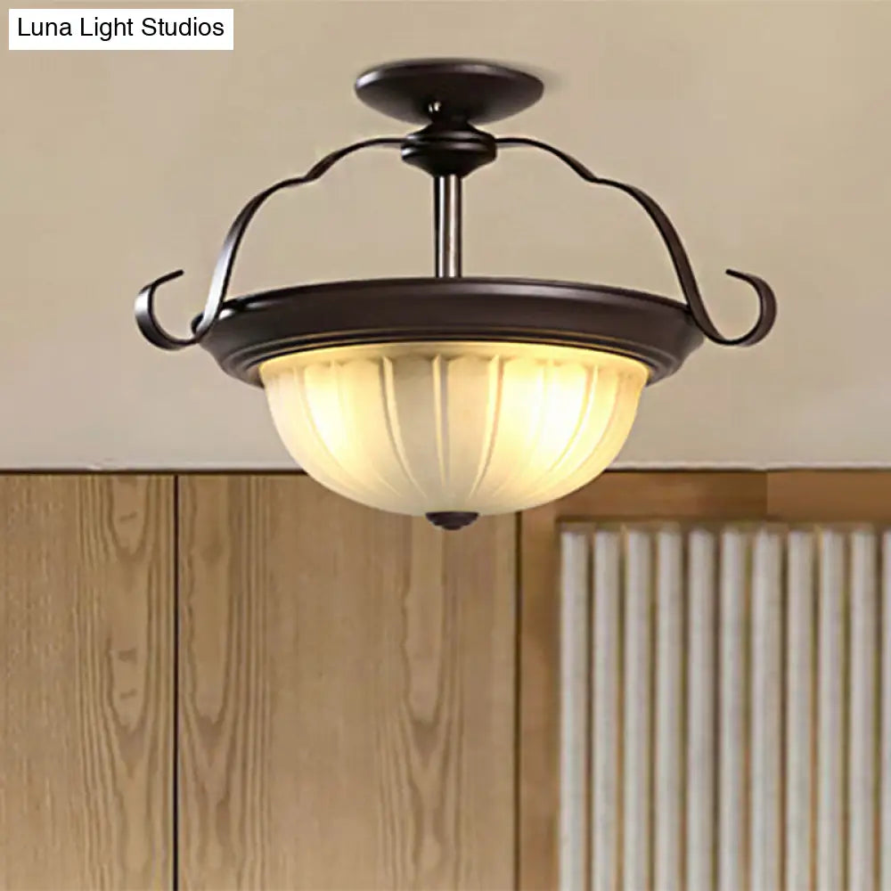 DecorBites™ Classic Black 2-Light Corridor Semi Flush Mount with Frosted Glass Shade