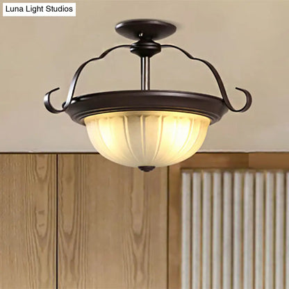 DecorBites™ Classic Black 2-Light Corridor Semi Flush Mount with Frosted Glass Shade