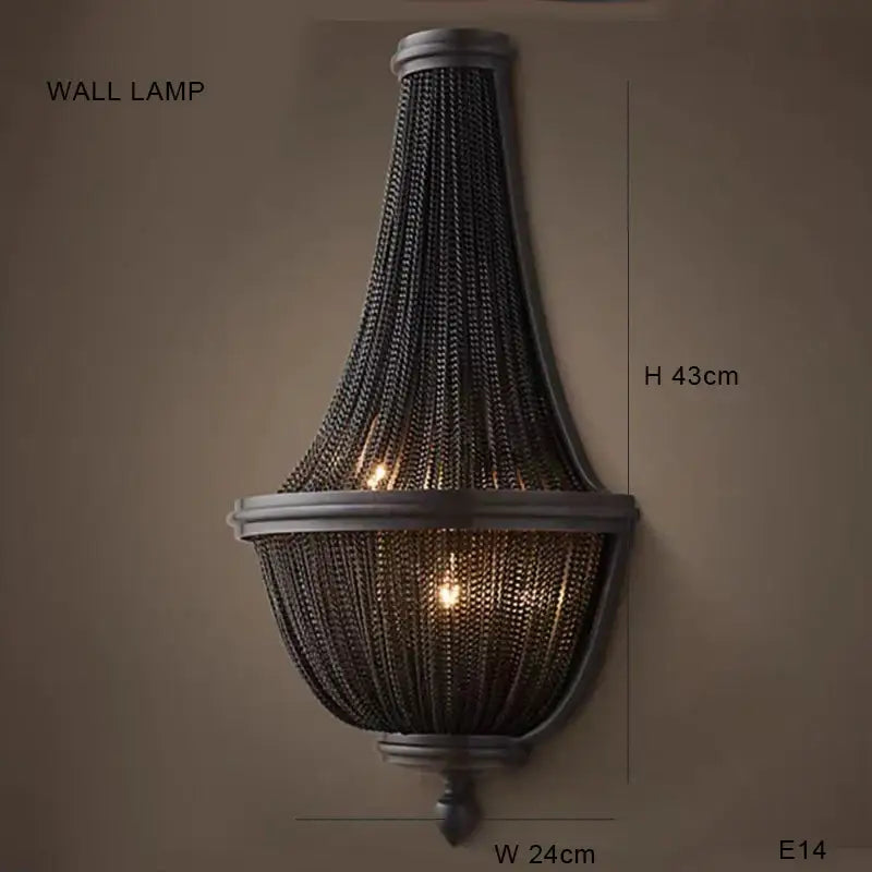 Classic black aluminum chain pendant lights feature antique-style wall lamp design with dark metallic finish and intricate chainwork