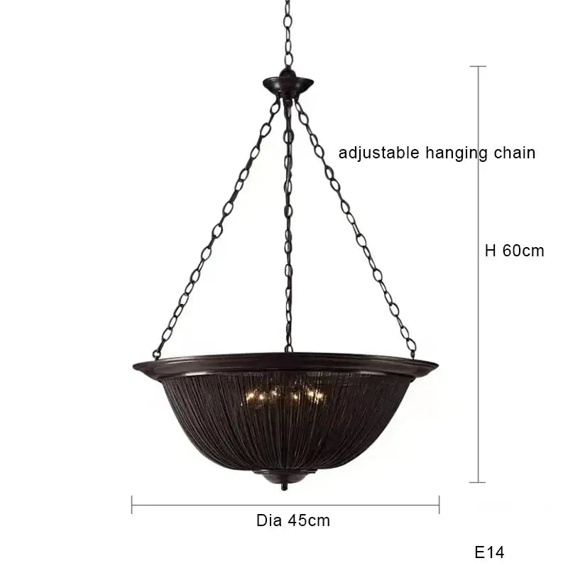 Dark bronze pendant lights with woven wire basket design and adjustable black aluminum chain for dining room decorbites