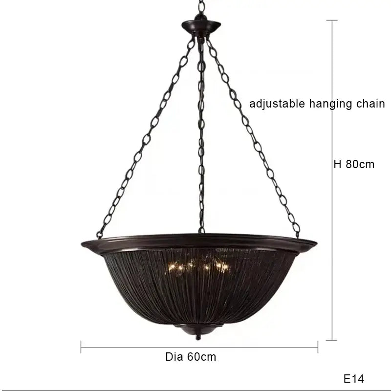 Classic black aluminum chain pendant lights dining room chandelier with dark bronze wrought iron bowl-shaped design