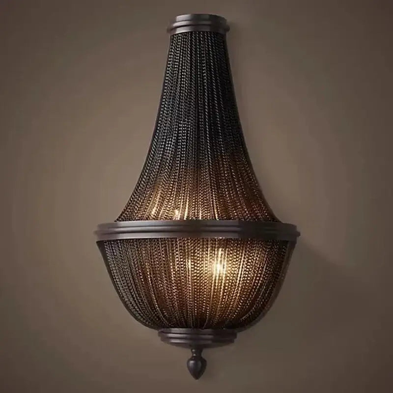Dark bronze chain-link wall sconce with warm light from decorbites black aluminum chain pendant lights chandelier
