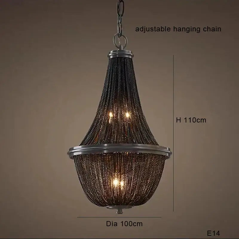 Classic black aluminum chain pendant lights dining room chandelier with antique bronze tiered cascading design and warm bulbs