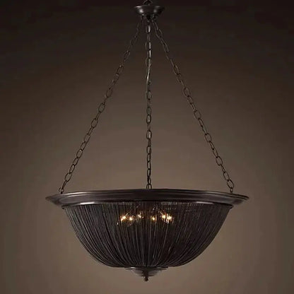 Classic black aluminum chain pendant lights feature a dark bronze woven chain design with warm-toned bulbs for dining room decorbites