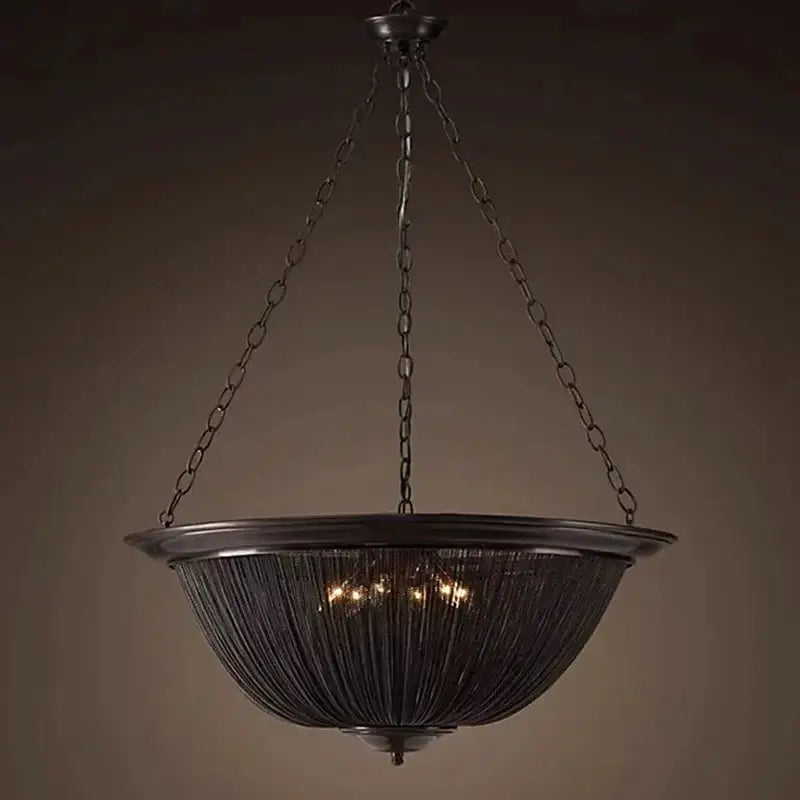 Classic black aluminum chain pendant lights feature a dark bronze woven chain design with warm-toned bulbs for dining room decorbites
