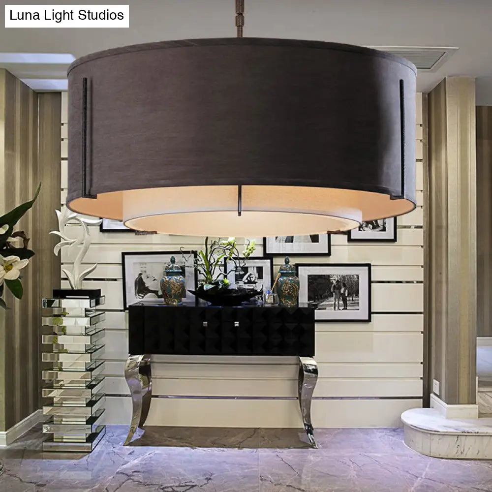 DecorBites™ Classic Black Drum Semi Mount Fabric Ceiling Light Fixture - 3/4 Lights, 16"/19.5"/23.5" Wide