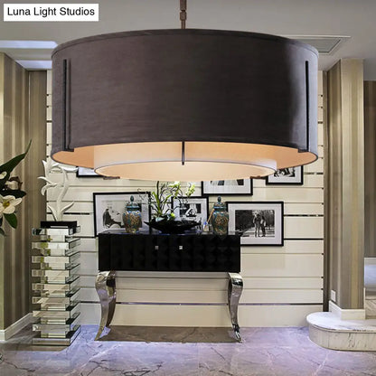 DecorBites™ Classic Black Drum Semi Mount Fabric Ceiling Light Fixture - 3/4 Lights, 16"/19.5"/23.5" Wide