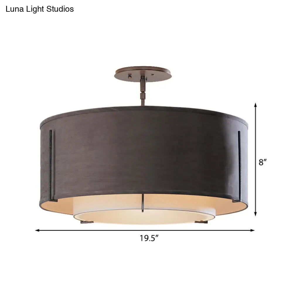 DecorBites™ Classic Black Drum Semi Mount Fabric Ceiling Light Fixture - 3/4 Lights, 16"/19.5"/23.5" Wide