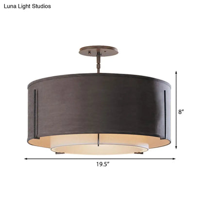 DecorBites™ Classic Black Drum Semi Mount Fabric Ceiling Light Fixture - 3/4 Lights, 16"/19.5"/23.5" Wide