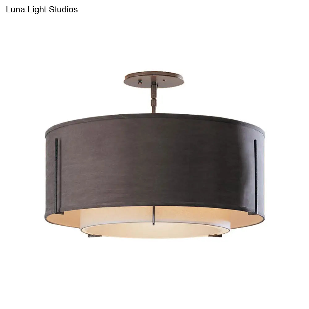 DecorBites™ Classic Black Drum Semi Mount Fabric Ceiling Light Fixture - 3/4 Lights, 16"/19.5"/23.5" Wide