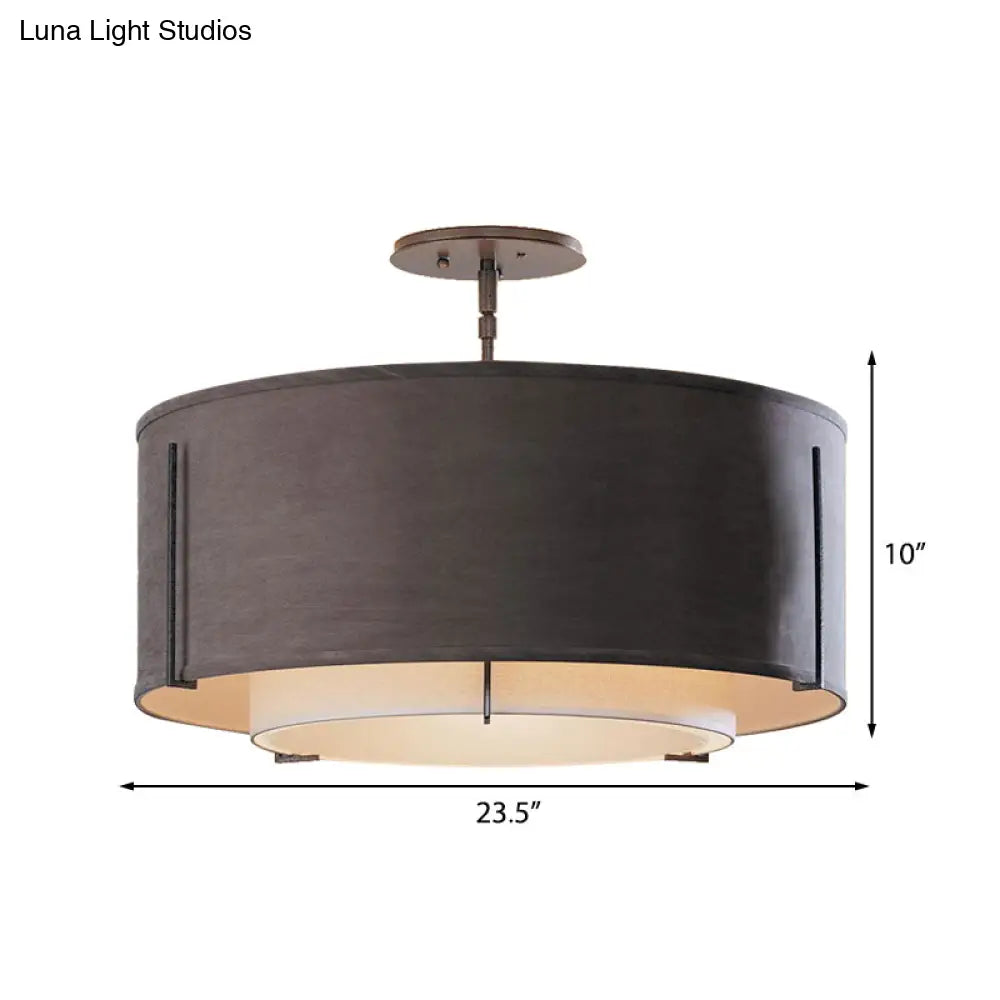 DecorBites™ Classic Black Drum Semi Mount Fabric Ceiling Light Fixture - 3/4 Lights, 16"/19.5"/23.5" Wide