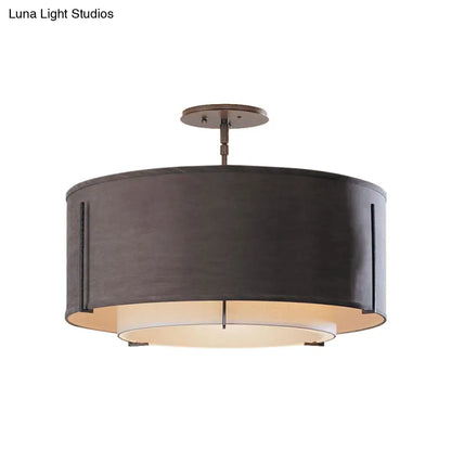 DecorBites™ Classic Black Drum Semi Mount Fabric Ceiling Light Fixture - 3/4 Lights, 16"/19.5"/23.5" Wide