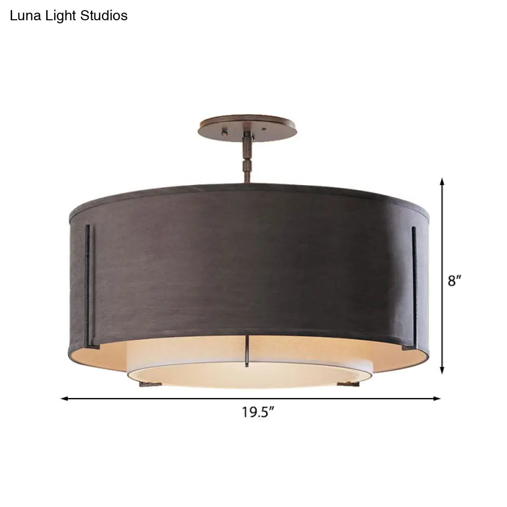 DecorBites™ Classic Black Drum Semi Mount Fabric Ceiling Light Fixture - 3/4 Lights, 16"/19.5"/23.5" Wide