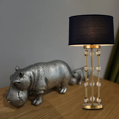 Classic Black Fabric Table Light: 1-Light Drum Shape for Bedroom Task Lighting