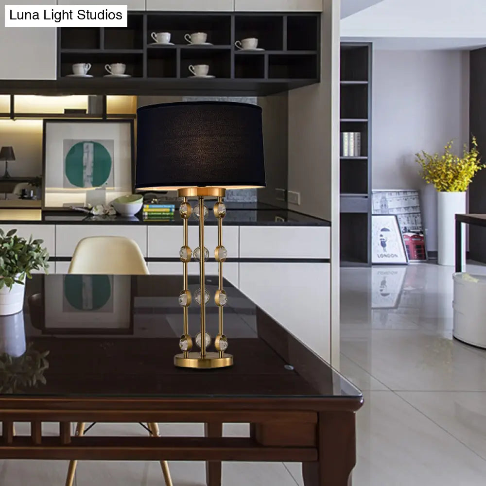 Classic Black Fabric Table Light: 1-Light Drum Shape for Bedroom Task Lighting