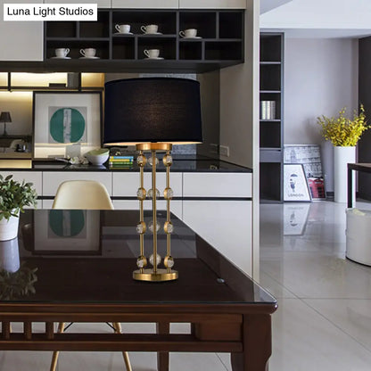 Classic Black Fabric Table Light: 1-Light Drum Shape for Bedroom Task Lighting