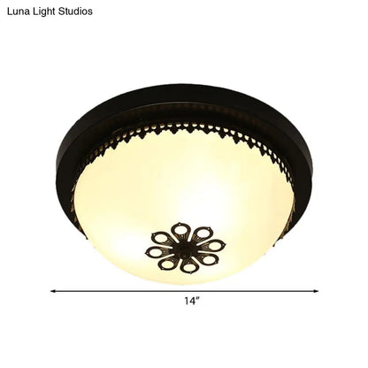 DecorBites™ Classic Black Flush Ceiling Light Fixture, 4 Lights, Frosted Glass Bowl, 14"/18" Wide - Ideal for Corridors