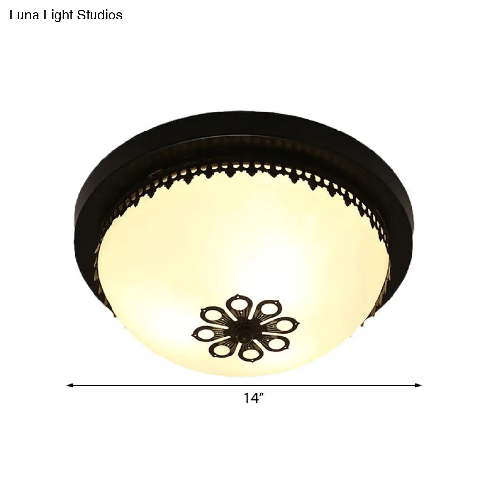 DecorBites™ Classic Black Flush Ceiling Light Fixture, 4 Lights, Frosted Glass Bowl, 14"/18" Wide - Ideal for Corridors