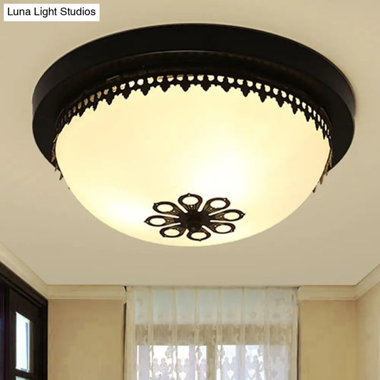 DecorBites™ Classic Black Flush Ceiling Light Fixture, 4 Lights, Frosted Glass Bowl, 14"/18" Wide - Ideal for Corridors