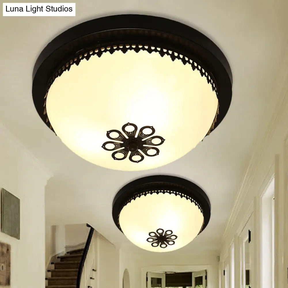DecorBites™ Classic Black Flush Ceiling Light Fixture, 4 Lights, Frosted Glass Bowl, 14"/18" Wide - Ideal for Corridors