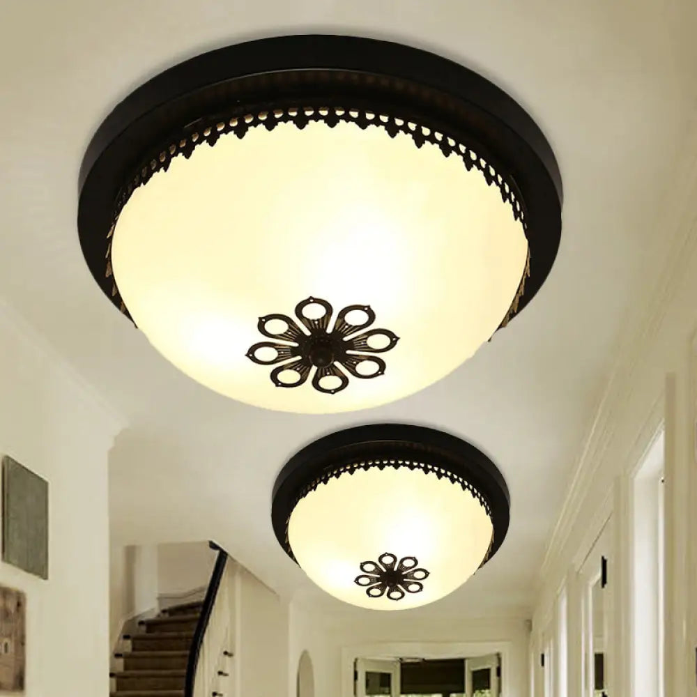 DecorBites™ Classic Black Flush Ceiling Light Fixture, 4 Lights, Frosted Glass Bowl, 14"/18" Wide - Ideal for Corridors