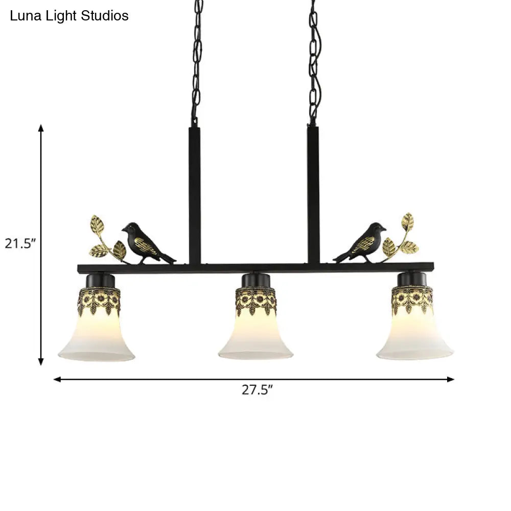 DecorBites™ Classic Black Hanging Lamp Kit - Bell Dining Room Island Pendant Light with Frosted Glass and 3 Lights Including Birds