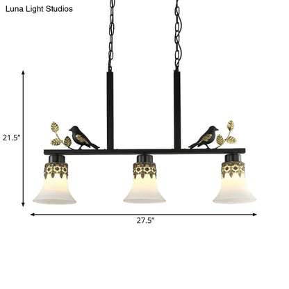 DecorBites™ Classic Black Hanging Lamp Kit - Bell Dining Room Island Pendant Light with Frosted Glass and 3 Lights Including Birds