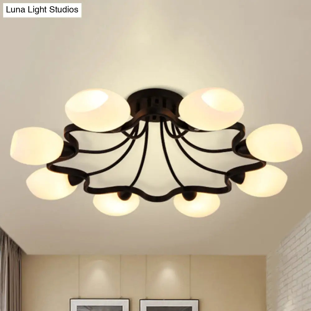 DecorBites™ Classic Black Semi Flush Mount Ceiling Fixture with Bubble White Glass Shades - 6/8/10 Lights for Living Room