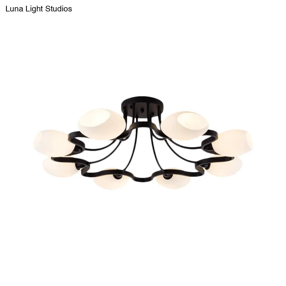 DecorBites™ Classic Black Semi Flush Mount Ceiling Fixture with Bubble White Glass Shades - 6/8/10 Lights for Living Room