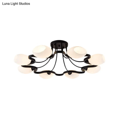 DecorBites™ Classic Black Semi Flush Mount Ceiling Fixture with Bubble White Glass Shades - 6/8/10 Lights for Living Room