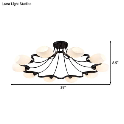 DecorBites™ Classic Black Semi Flush Mount Ceiling Fixture with Bubble White Glass Shades - 6/8/10 Lights for Living Room