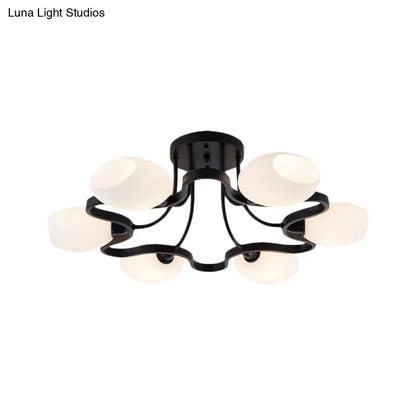 DecorBites™ Classic Black Semi Flush Mount Ceiling Fixture with Bubble White Glass Shades - 6/8/10 Lights for Living Room