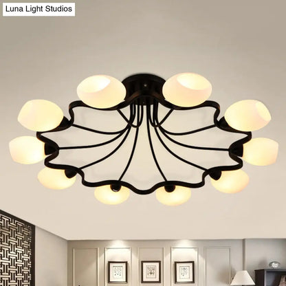 DecorBites™ Classic Black Semi Flush Mount Ceiling Fixture with Bubble White Glass Shades - 6/8/10 Lights for Living Room