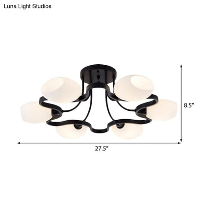 DecorBites™ Classic Black Semi Flush Mount Ceiling Fixture with Bubble White Glass Shades - 6/8/10 Lights for Living Room