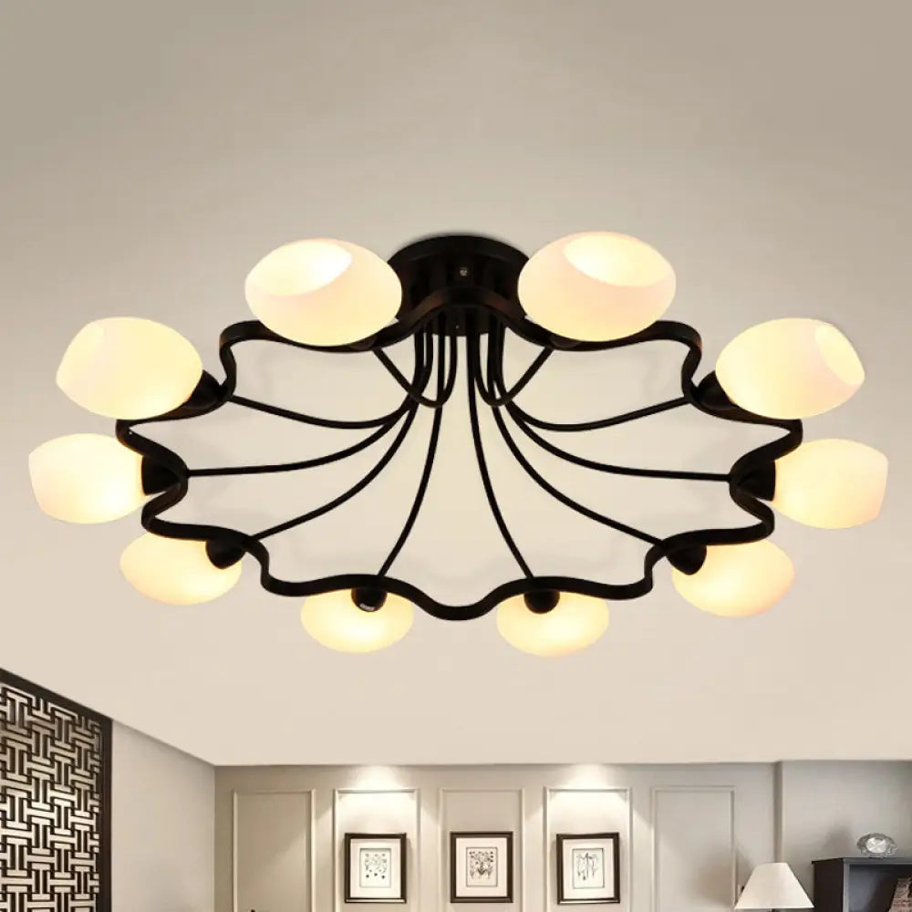 DecorBites™ Classic Black Semi Flush Mount Ceiling Fixture with Bubble White Glass Shades - 6/8/10 Lights for Living Room
