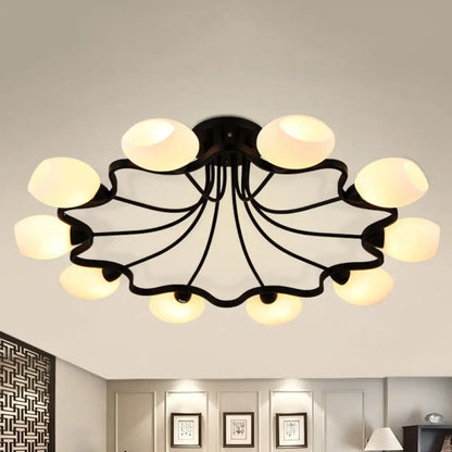 DecorBites™ Classic Black Semi Flush Mount Ceiling Fixture with Bubble White Glass Shades - 6/8/10 Lights for Living Room